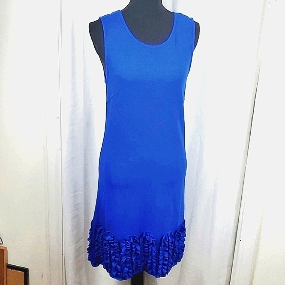Adore Sleeveless Classic Blue round neckline ruffle hemline Size Medium new